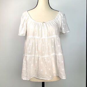 Old Navy White Tiered Cotton Rayon Lightweight Summer Prairie Cottage Shirt XS